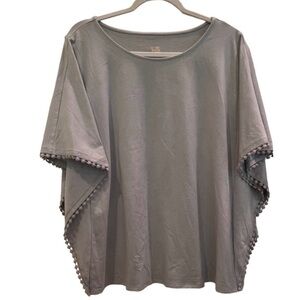 Belle By Kim Gravel TripleLuxe Knit Butterfly Top With Pom Pom Trim. Green XL